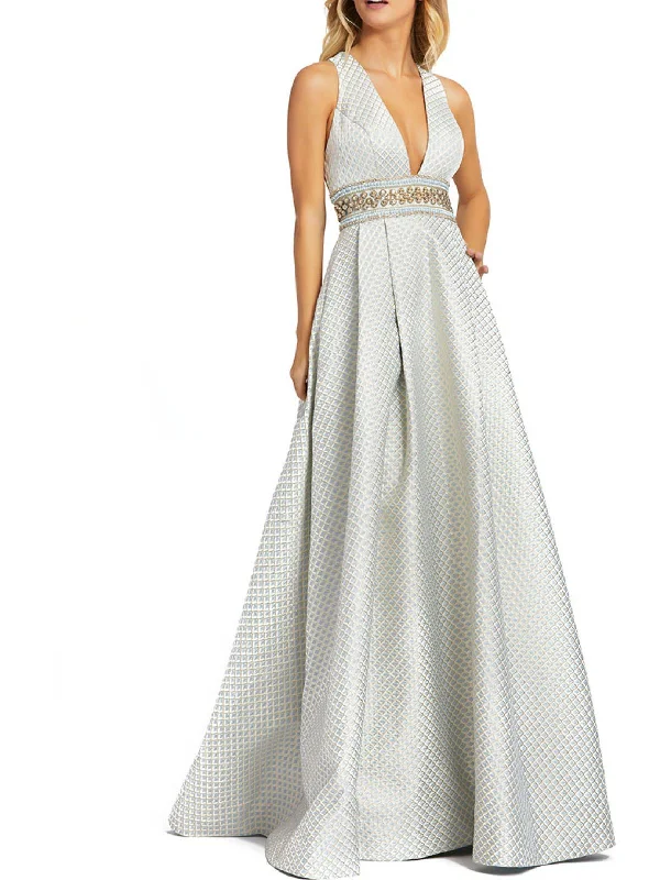 Weekend Deal Womens Embellished Metallic Evening Dress