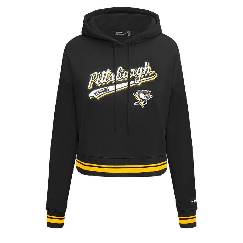 Time-Limited Offer NHL PITTSBURGH PENGUINS SCRIPT TAIL WOMEN'S RIB FLC CROPPED PO HOODIE (BLACK/YELLOW) Time-Limited Offer NHL PITTSBURGH PENGUINS SCRIPT TAIL WOMEN'S RIB FLC CROPPED PO HOODIE (BLACK/YELLOW)