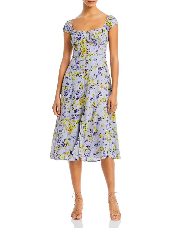 Super Deal Bonjour Womens Floral Smocked Midi Dress