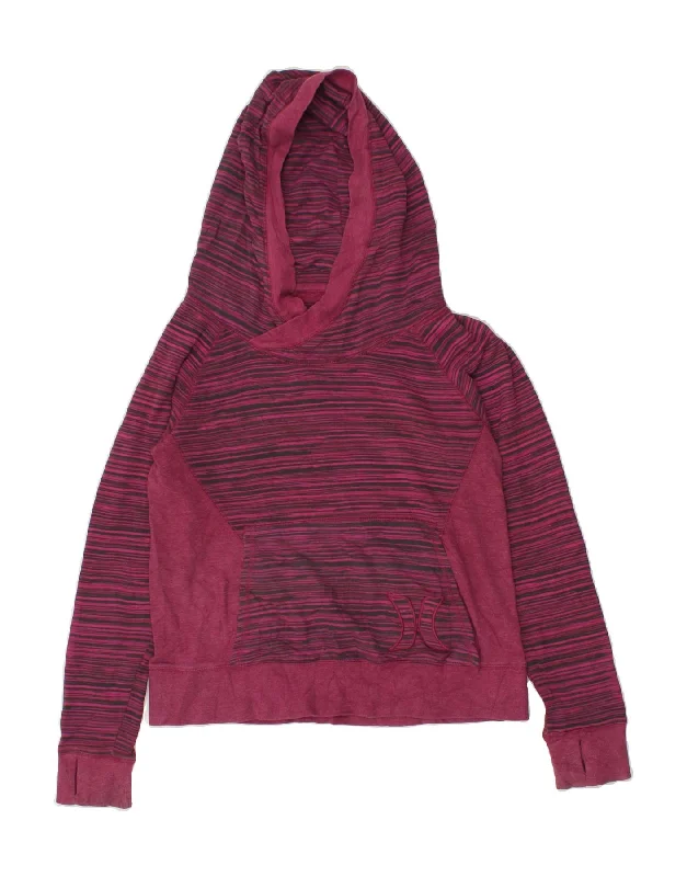 New Arrival HURLEY Womens Hoodie Jumper UK 14 Medium Pink Striped Cotton
