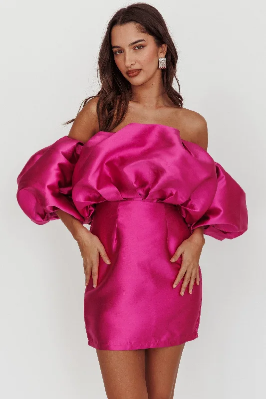 Flash Deals Dream Time Puffed Neckline Mini Dress Magenta