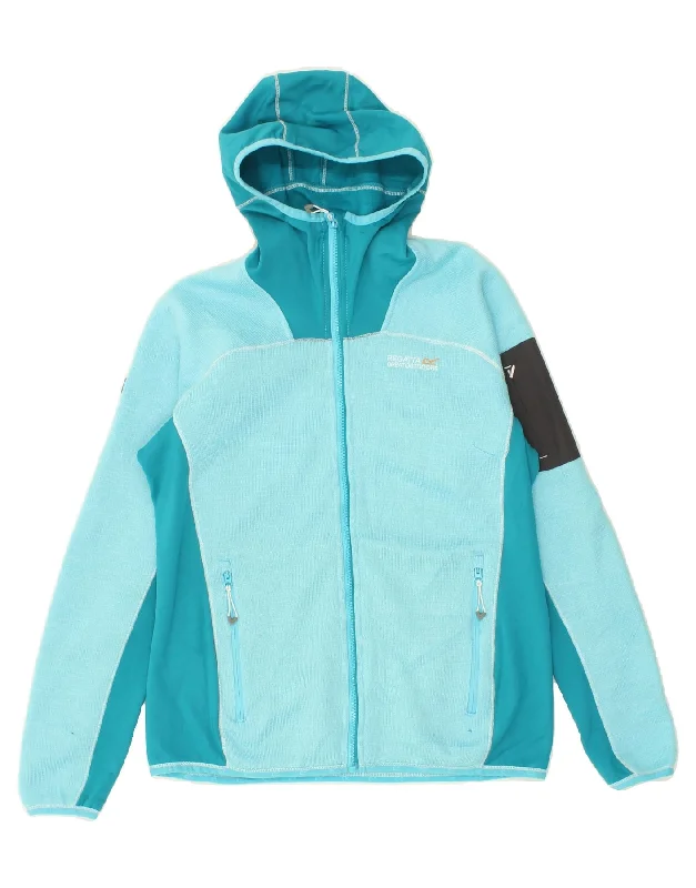 Value Deals REGATTA Womens Zip Hoodie Sweater UK 14 Large Turquoise Colourblock