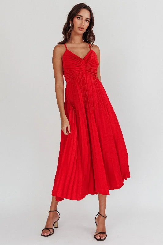 Exclusive Access Spoken For Accordion Pleat Midi Dress Red