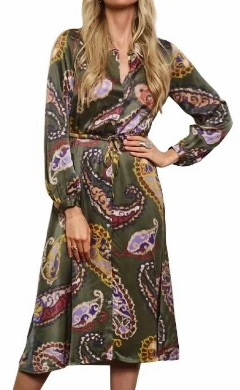 Limited Time Discount Element Print Dress in Green Mutli