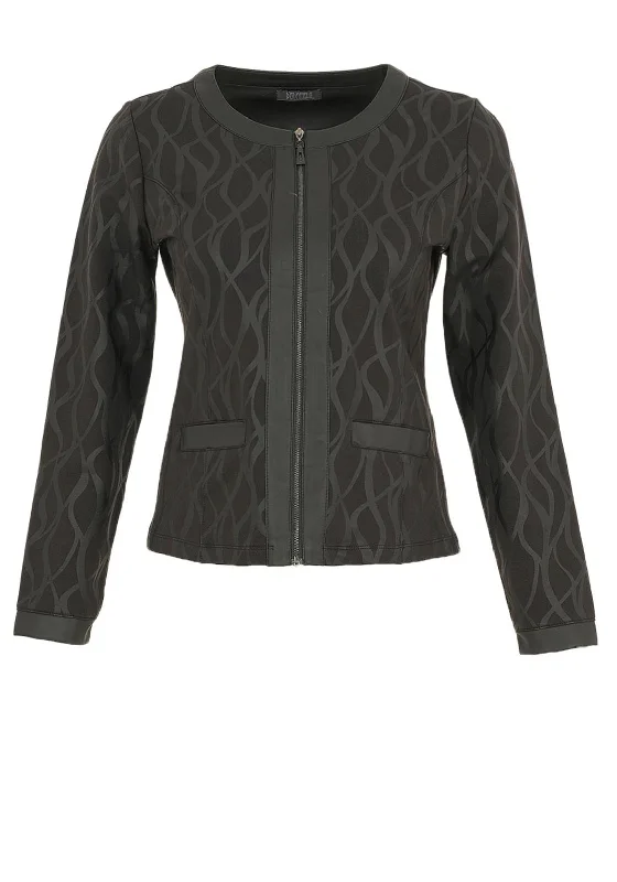 Instant Discount Dolcezza Wavy Print Faux Leather Trim Jacket, Black