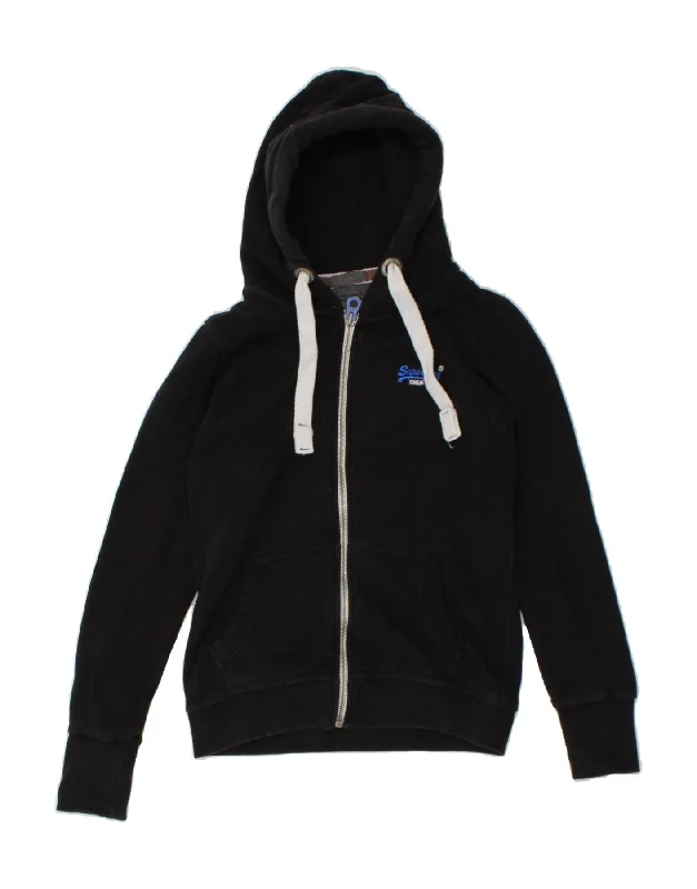 Overstock Sale SUPERDRY Womens Zip Hoodie Sweater UK 10 Small Black Cotton