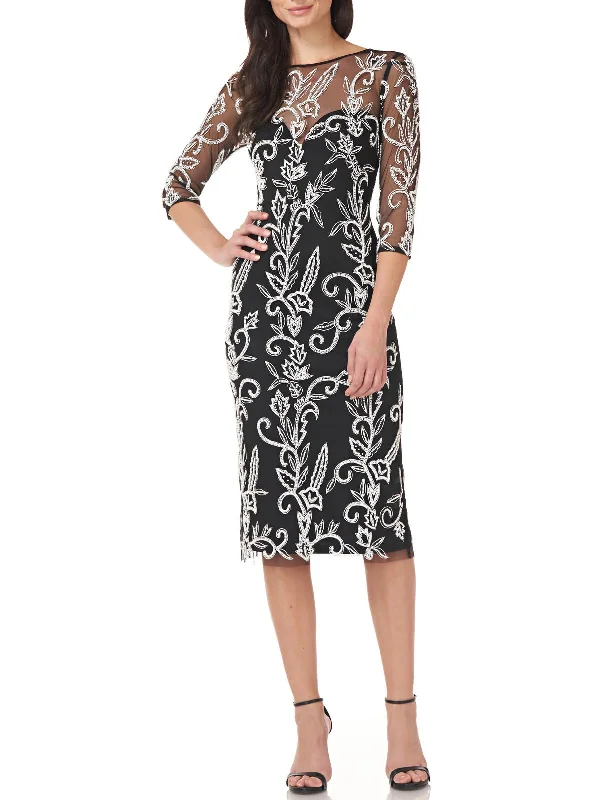Discount Deals Womens Beaded Midi Cocktail and Party Dress