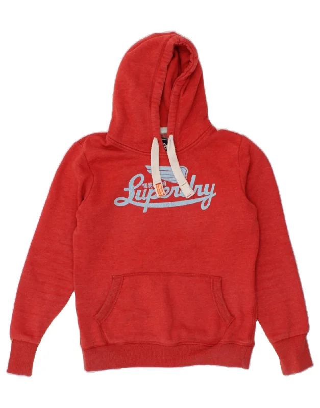 Extra Discounts SUPERDRY Womens Graphic Hoodie Jumper UK 16 Large Red Cotton
