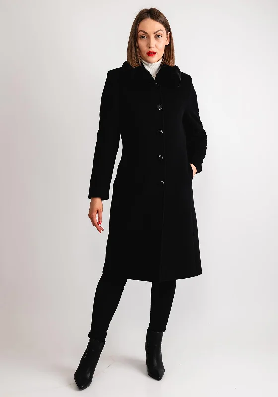 Amazing Deals Christina Felix Faux Fur Collar Wool Cashmere Coat, Black