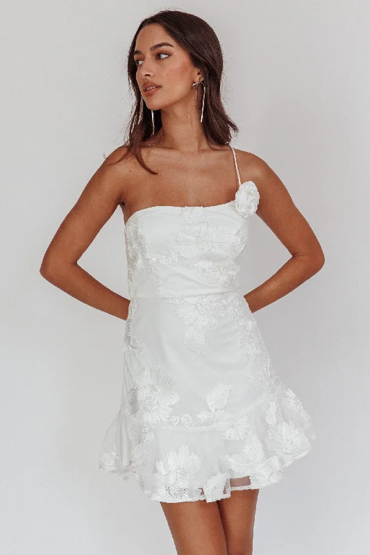 Limited Edition Lilah One-Shoulder Embellished Rosette Dress White