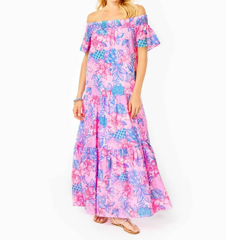 Deal Dash Dezi Off The Shoulder Maxi Dress in Pink Isle Snappy Turtle