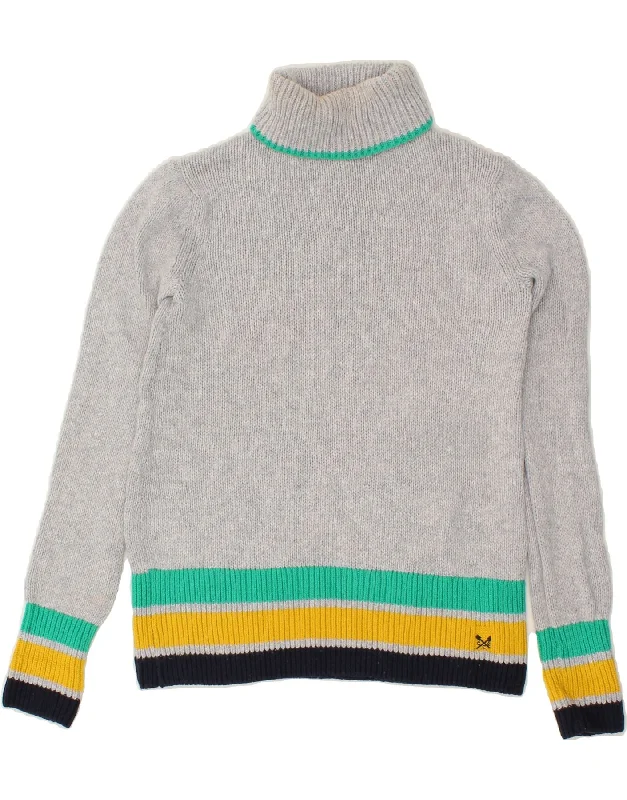 Don't Wait CREW CLOTHING Womens Roll Neck Jumper Sweater UK 8 Small Grey Striped