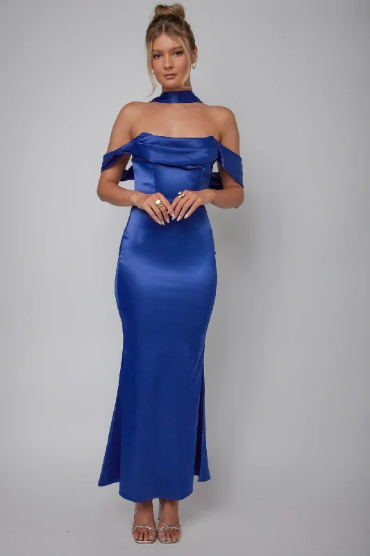 Super Deal Eclipse Draped Sleeve Midi Dress Navy