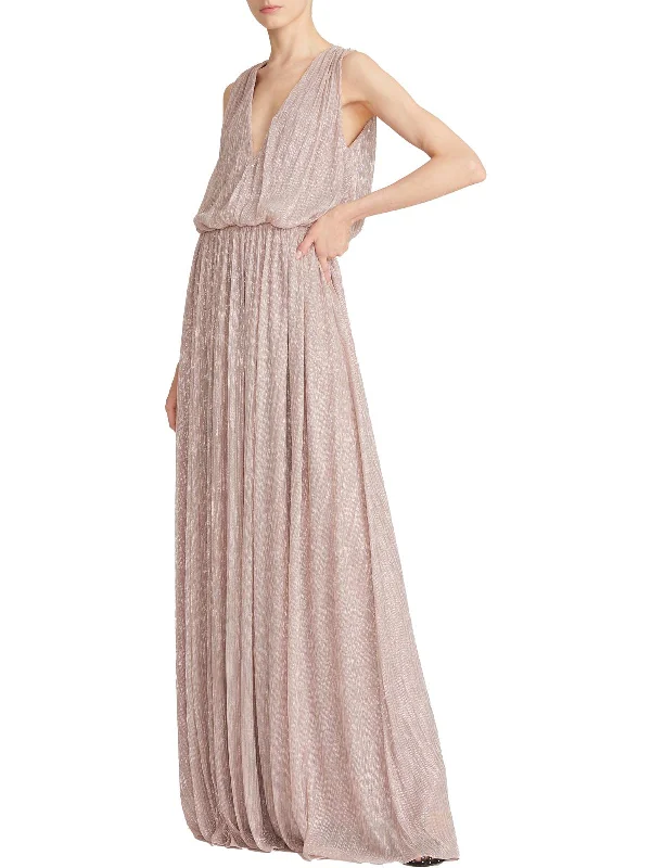 Don’t Miss Out Womens Metallic Maxi Evening Dress