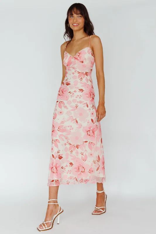 Deal Dash Egypt Cami Strap Midi Dress Floral Pink