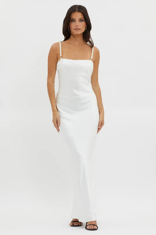 Super Bargain Saving Grace Pearl Strap Maxi Dress Oyster