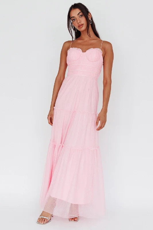 Overstock Sale Calla Sweetheart Neckline Hail Spot Midi Dress Pink