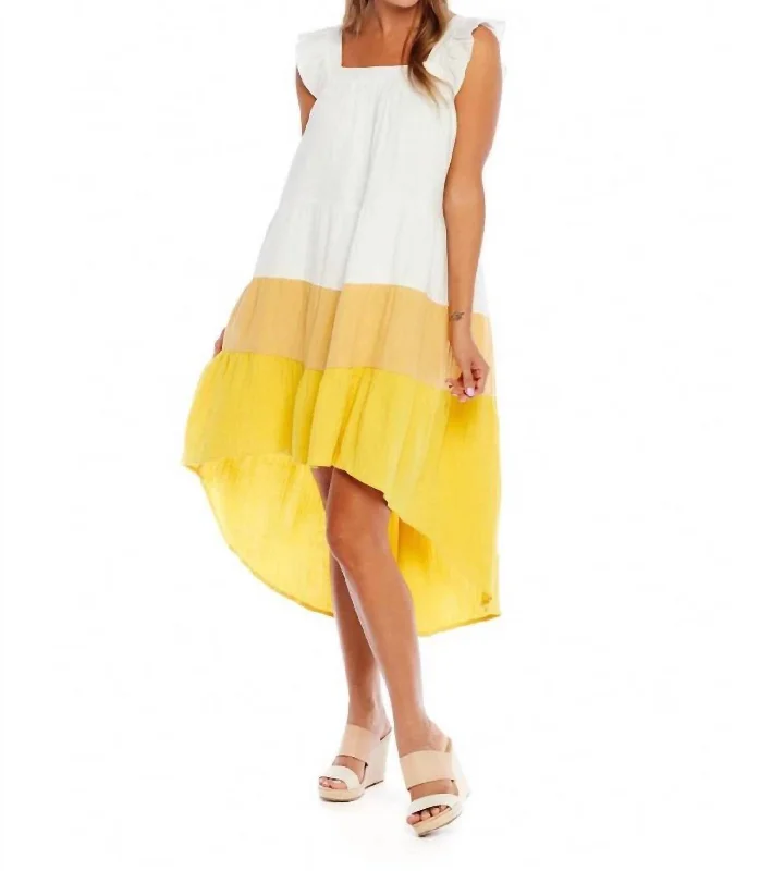 Super Deal Nile Colorblock Dress in Mustard
