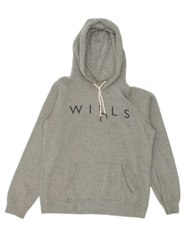 Price Drop JACK WILLS Womens Graphic Hoodie Jumper UK 14 Large  Grey Cotton