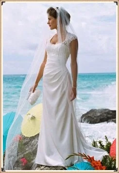 Can't Miss David's Bridal Slim Charmeuse Gown with Lace Keyhole Back - T3342