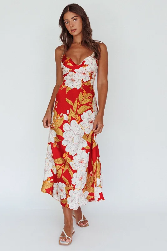 Buy More, Save More Infinity Pintuck Bust Midi Dress Flower Red