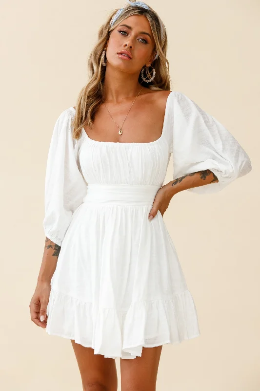 Epic Deals Abby Off-Shoulder Tie-Up Back Dress White
