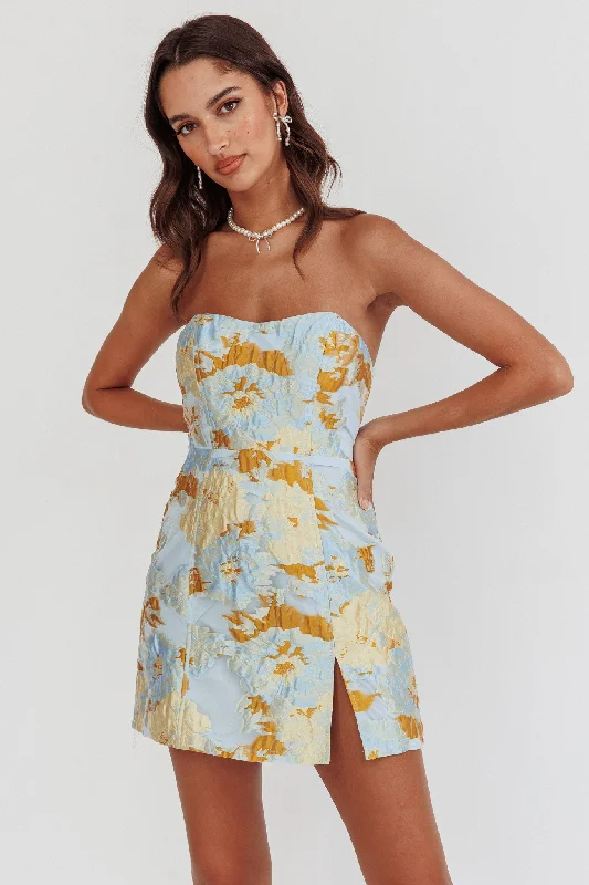 Take Advantage Marlina Strapless Jacquard Mini Dress Blue