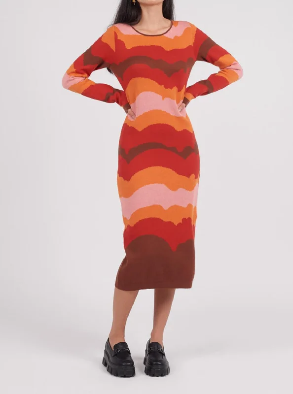 Markdowns Organic Cotton Sunset Knit Midi Dress in Multi
