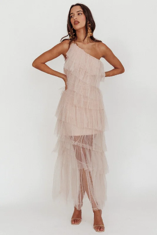 Final Clearance Arrabel Tiered Ruffle Tulle Maxi Dress Blush