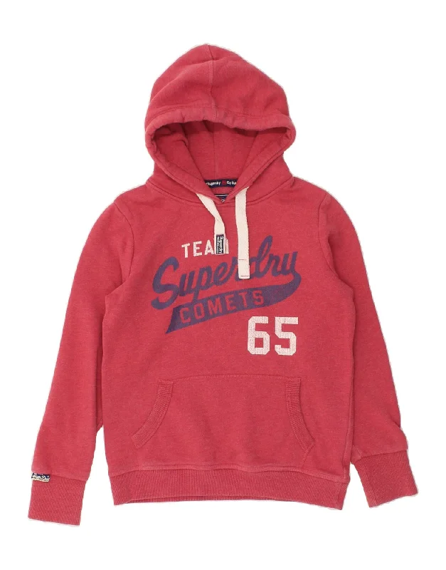 Deal Mania SUPERDRY Womens Graphic Hoodie Jumper UK 16 Large Red Cotton