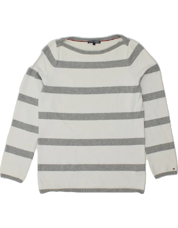 Price Drop Alert TOMMY HILFIGER Womens Boat Neck Jumper Sweater UK 12 Medium White Striped