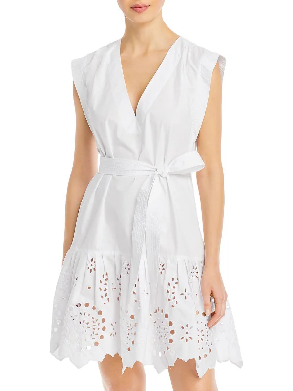 Final Clearance Womens Eyelet Ruffled Shift Dress