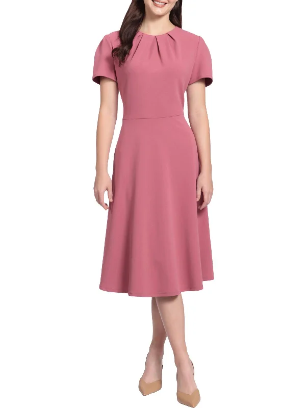 Weekend Deal Womens Knit Mid Calf Fit & Flare Dress