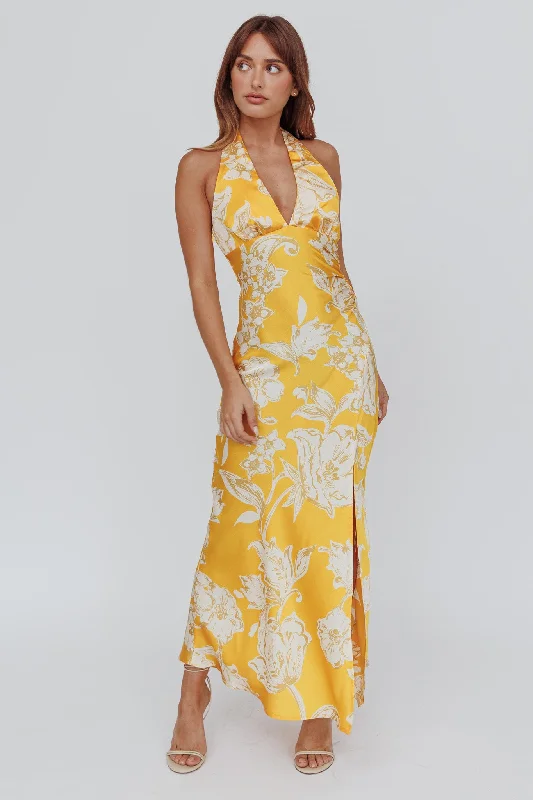 Lowest Price Brighter Days Halterneck Split Midi Dress Sun