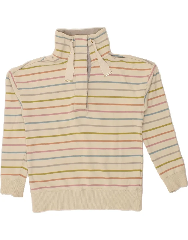 Friends and Family Sale JOULES Womens Button Neck Sweatshirt Jumper UK 12 Medium Beige Striped