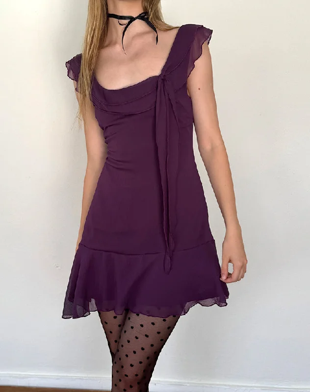 Huge Savings Binita Mini Dress In Chiffon Aubergine