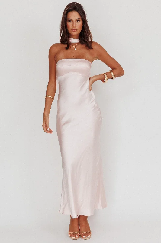 Stock Clearance Damsel Reverse Halter Maxi Dress Blush