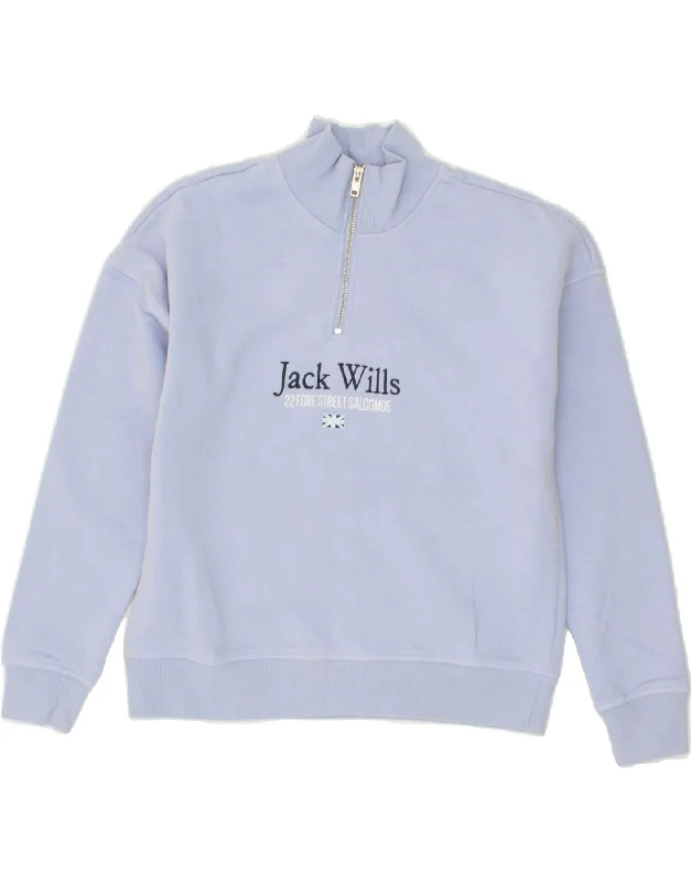 Super Sale JACK WILLS Womens Graphic Zip Neck Sweatshirt Jumper UK 10 Small  Purple