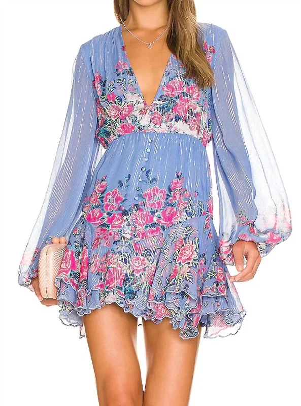 Extra Discounts Mila Plunged Short Dress in Stone Blue