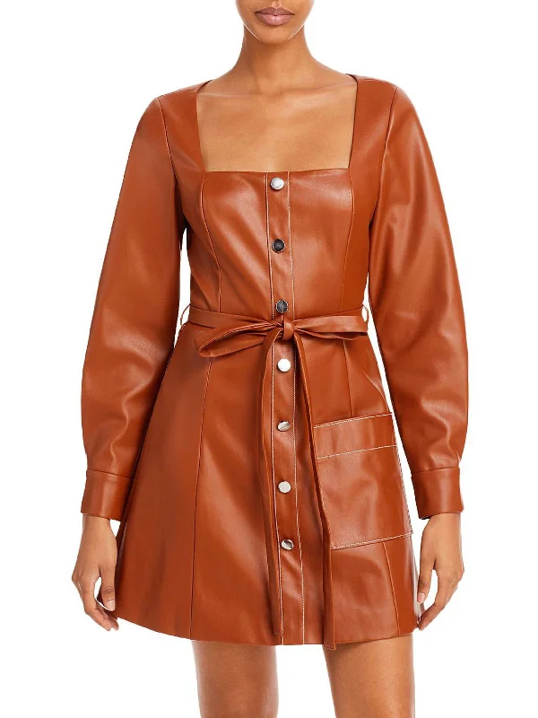 Seasonal Sale Oz Womens Faux Leather Long Sleeves Mini Dress
