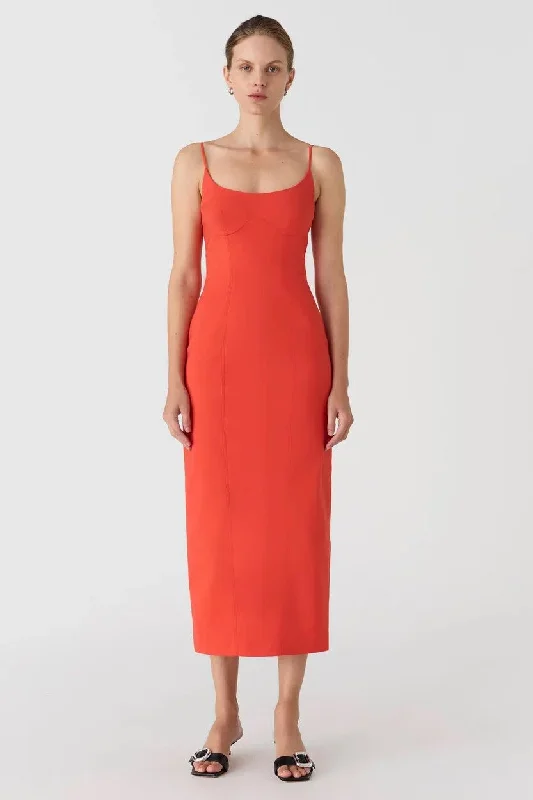 Best Bargains Misha Lena Sateen Midi Dress - Tangerine Red