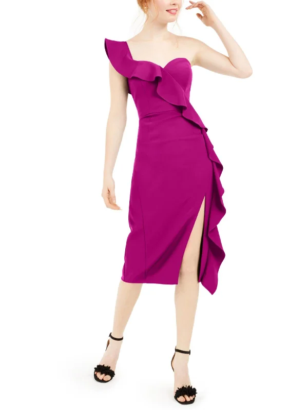 Price Reduction Womens Crepe Ruffled Cocktail Dress