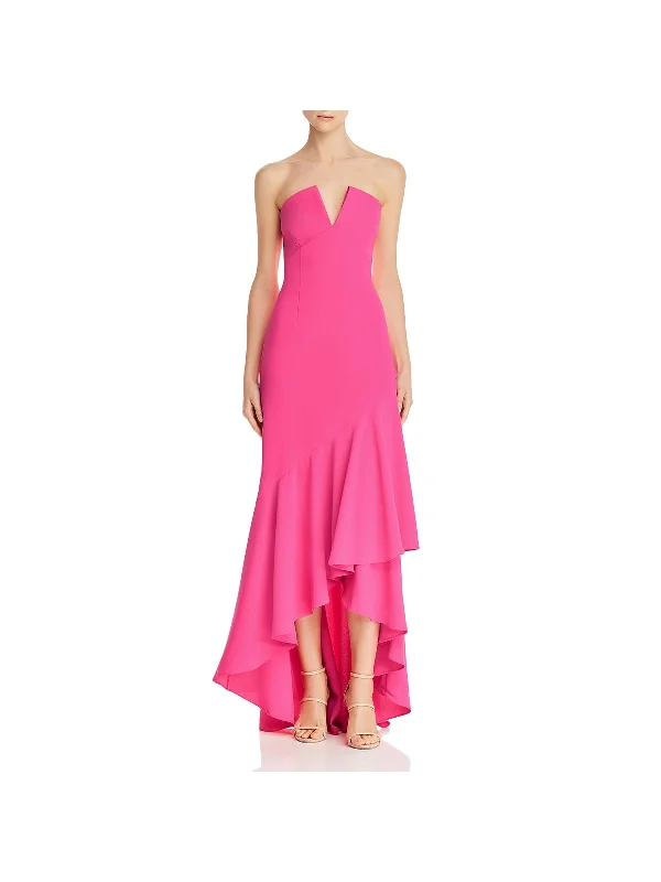 Massive Deals Womens Ruffled Hi-Low Evening Dress