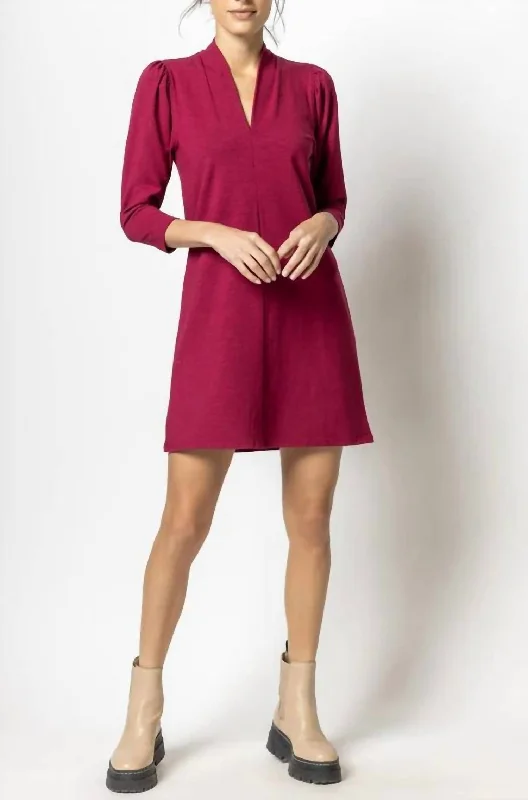 Reduced Prices Full Sleeve Split Neck Dress in Currant