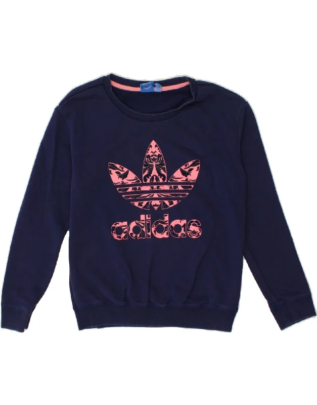 Closeout ADIDAS Womens Oversized Graphic Sweatshirt Jumper UK 8 Small Navy Blue