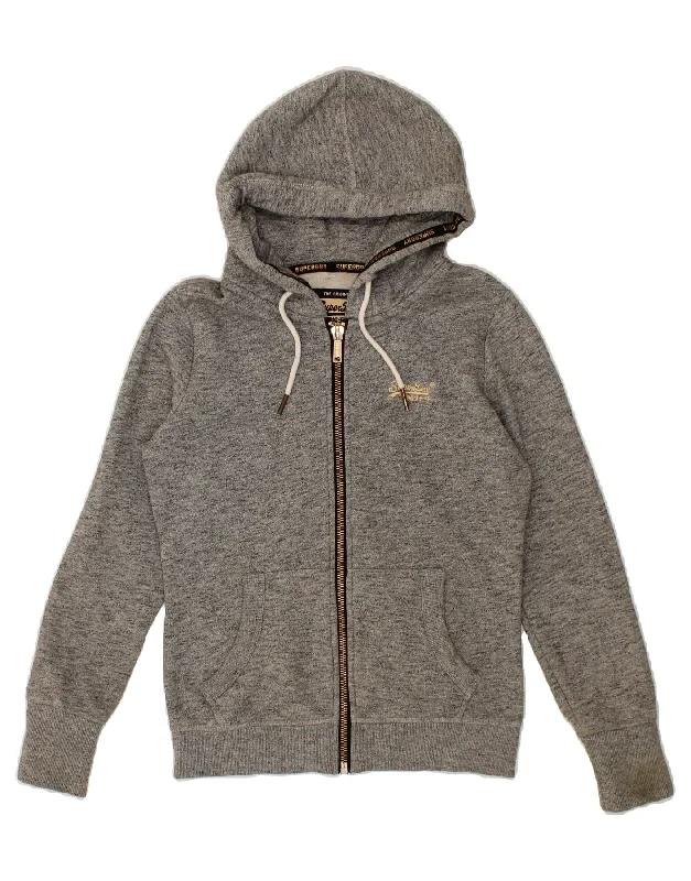 Price Blitz SUPERDRY Womens Zip Hoodie Sweater UK 10 Small  Grey Cotton