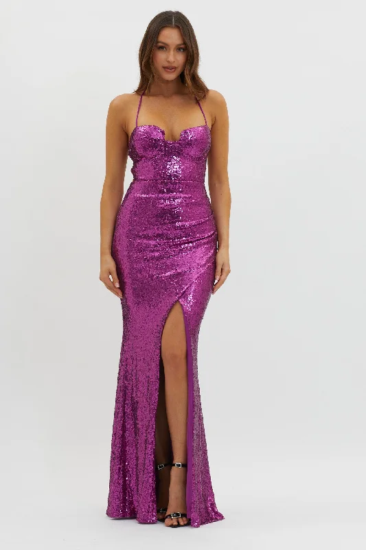 The Best Prices Starry Eyes Lace-Up Back Sequin Maxi Dress Magenta