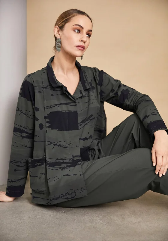 Value Deals Naya Fold Collar Printed Jacket, Green & Black