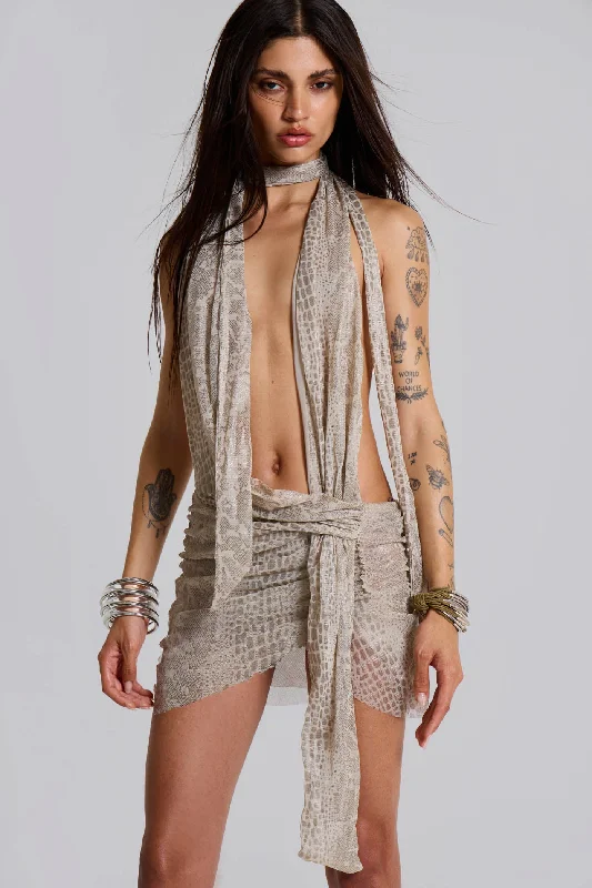 Flash Deals Spyro Snakeskin Plunge Mini Dress