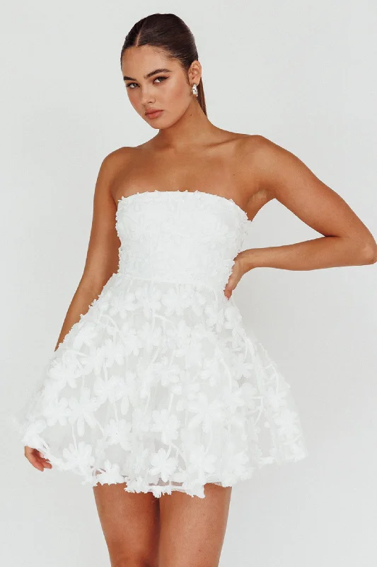 Factory Direct Sale Dori Floral Embellished Mini Dress White
